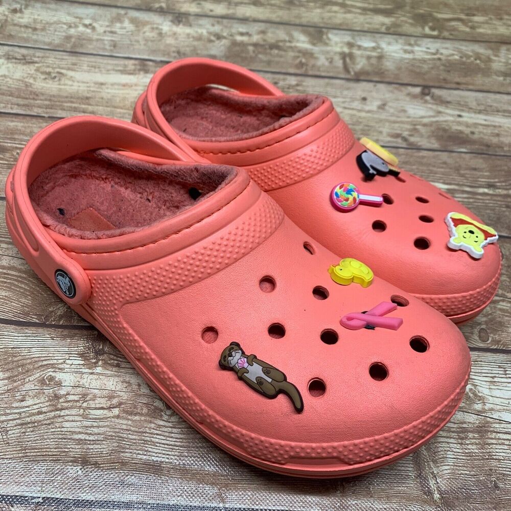 Crocs Dual Comfort Womens Pink Faux Fur Lined Slip On Clogs Sandals US W 9 M 7